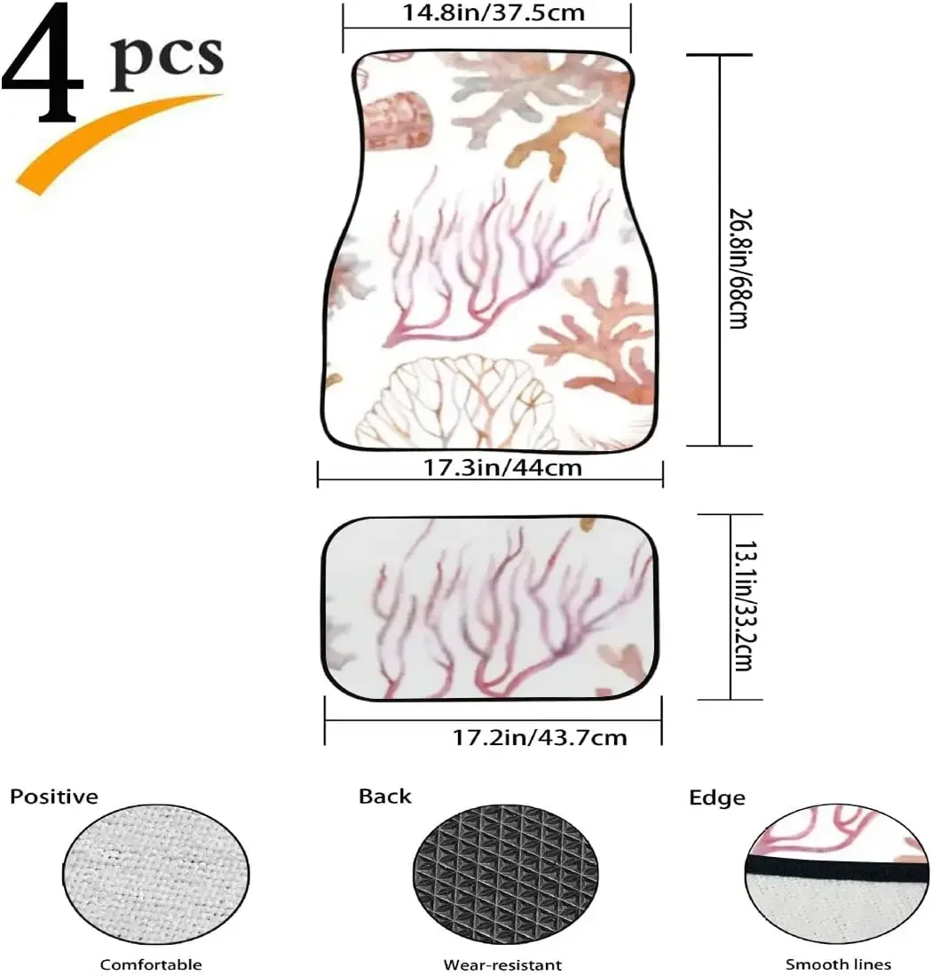 Car Floor Mats Corals Seashells Painted Watercolor Print Design Carpet Car SUV Truck Floor Mats 4 Pcs, Car Mats Rubber