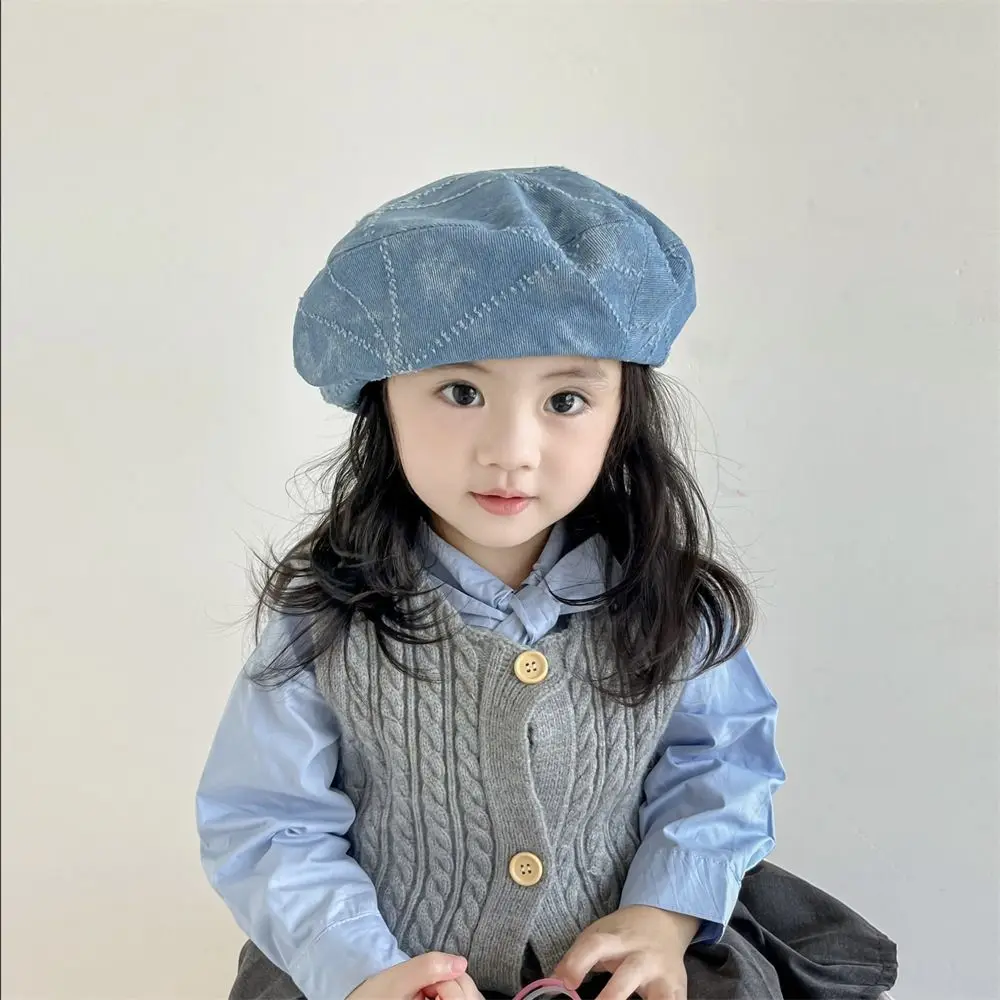

Fashion Vintage Children's Beret Denim Retro Octagonal Hat Outdoor Korean Newsboy Cap Kids