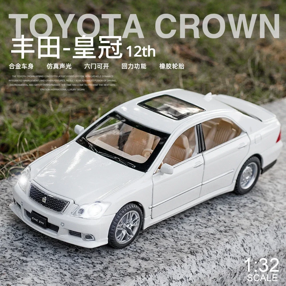 1:32 12th Toyota Crown Alloy Car Model Diecasts Vehicles Metal Toy Pull Back Car Model Simulation Sound Light Kids Gift F402