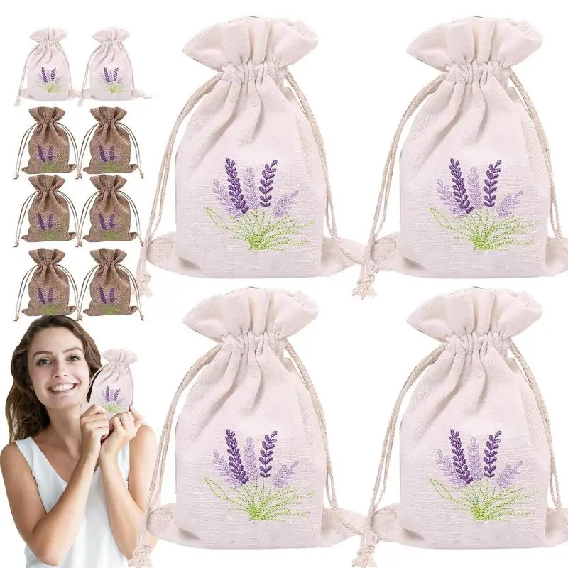 Embroidered Empty Lavender Cloth Bag 12PCS With Drawstring Sachets Bag Flower Printing Lavender Fragrance Packaging Pouch