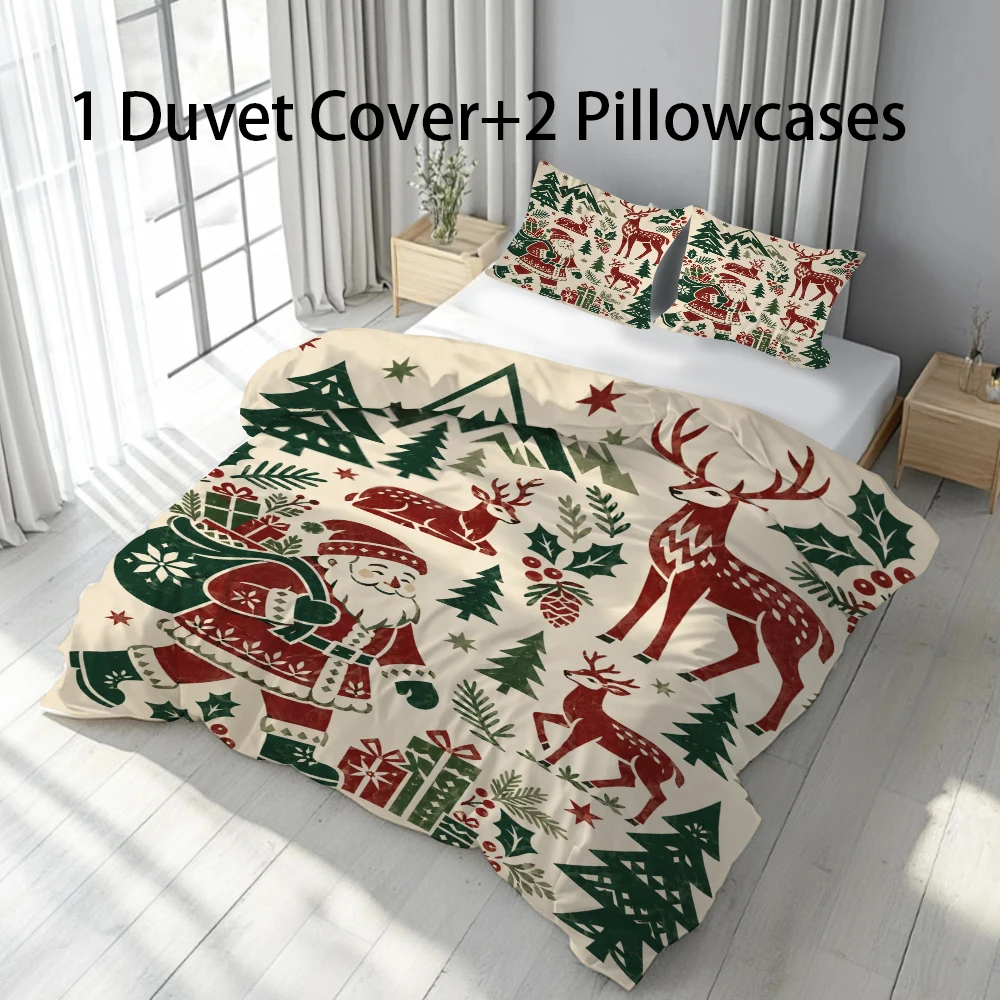 Christmas  Duvet Cover Set Reindeer Christmas Visitors Bedding Set Comforter Cover Holiday Home Decoration