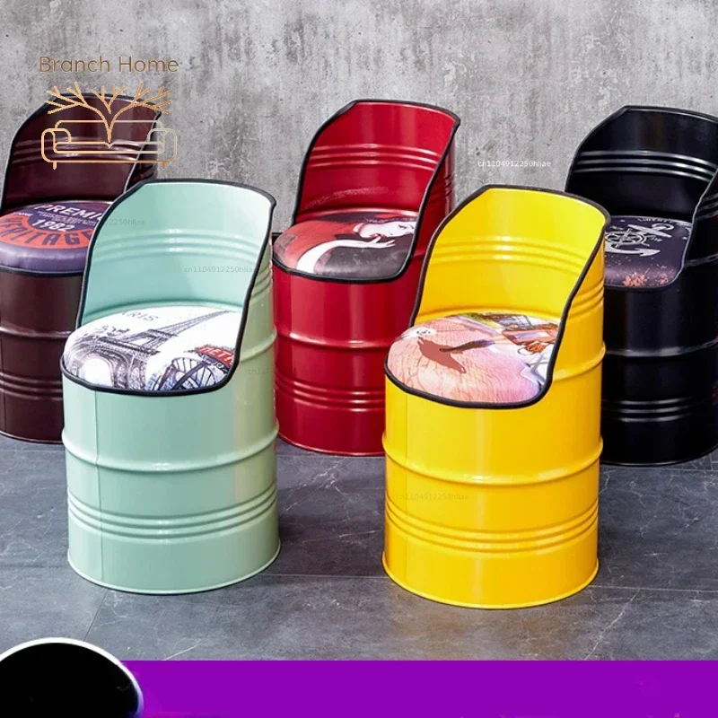 Paint Bucket Stool, Iron Art, Creative Storage Seat, Commercial Retro Low Stool, Bars, Shopping Malls