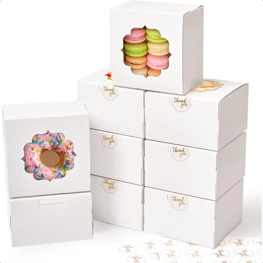 

4Inch Small Boxes 25 Pcs White Bakery Treat Boxes with Window for Gifting Togo Containers for Cake Slice arons Donuts 4x4x2.5