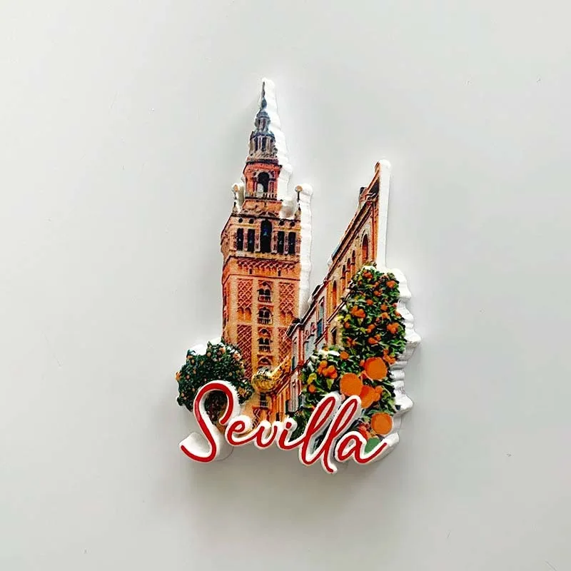 

Spain Seville 3D Resin Fridge Magnet - Giralda Tower Orange Elements Cute Strong Magnet Home Decor