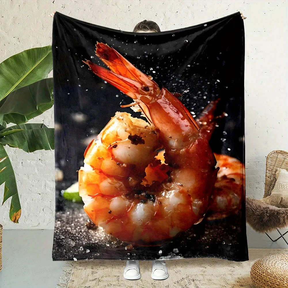 Seafood Shrimp Pattern Flannel printed blanket suitable for all seasons suitable for living room office sofa and travel