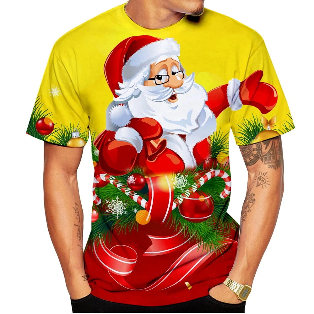 

Christmas Casual Personality Graphic T-Shirt For Men 3D Print Santa Clause Pattern Short Sleeve Tees Oversize Breathable Clothes