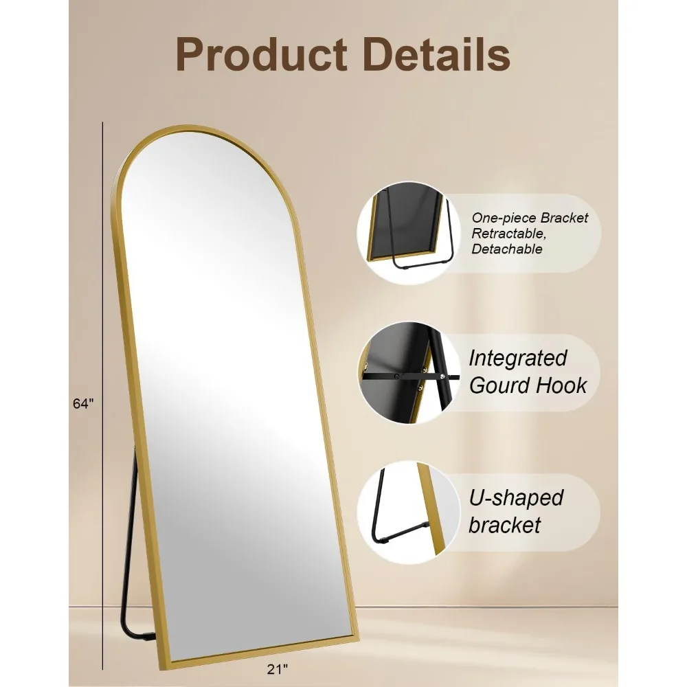Floor Mirror Full Length - Arched Stand Mirror for Bedroom, Living Room, or Cloakroom - Large Wall Mirrors for Full Body Reflect