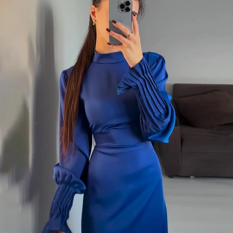 

204Autumn New Pleated Waist Tie Design Sense Palace Style Dress