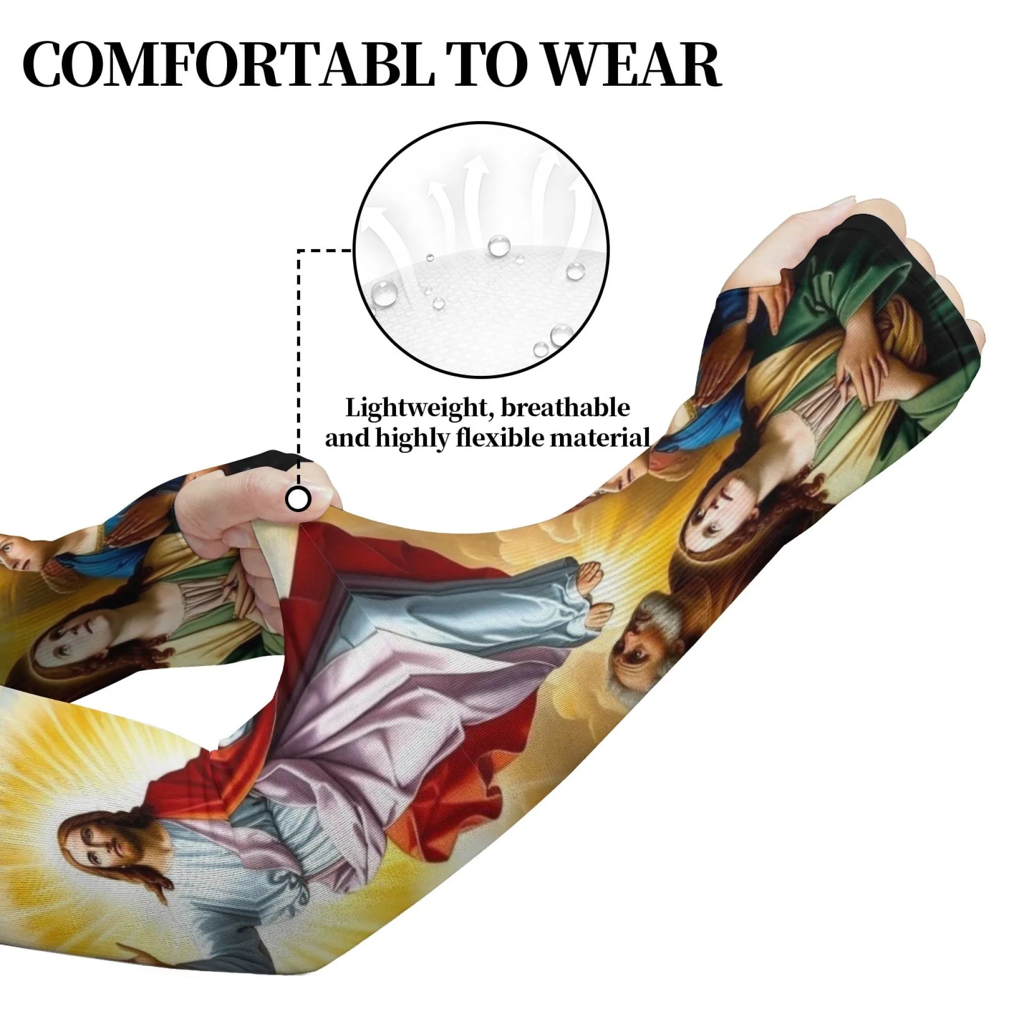 Ascension of Jesus Art Painting Arm Sleeves Unisex Outdoor Cycling UV Protection Cover Breathable Non-slip Elbow Pads Sleeves