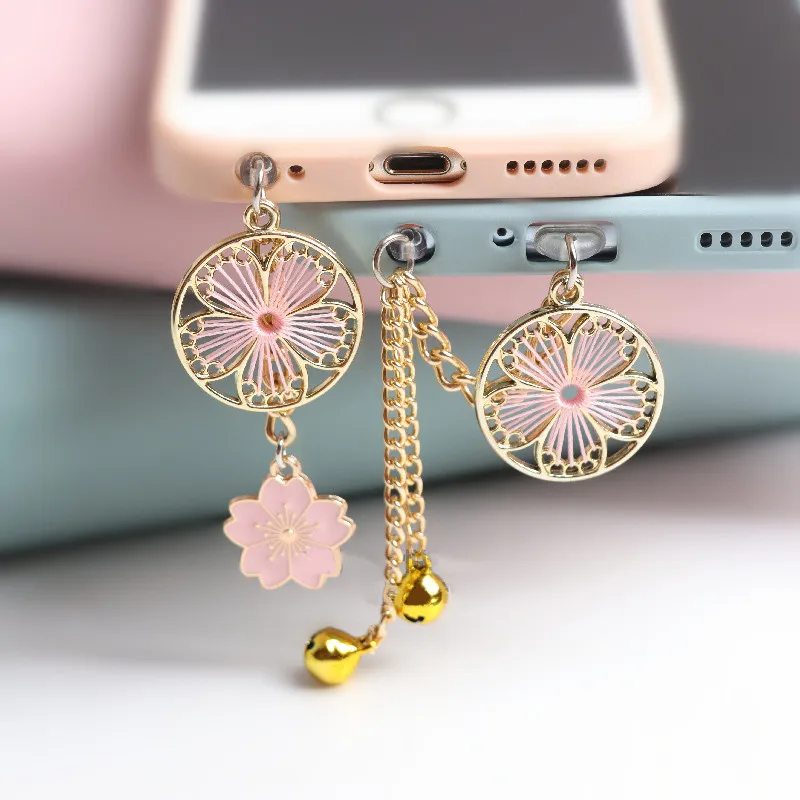 Pink Sakura Dust Plug Charm Kawai Cute Charge Port Plug For iPhone Anti Dust Cap Type C Dust Protection Stopper Phone Pendant