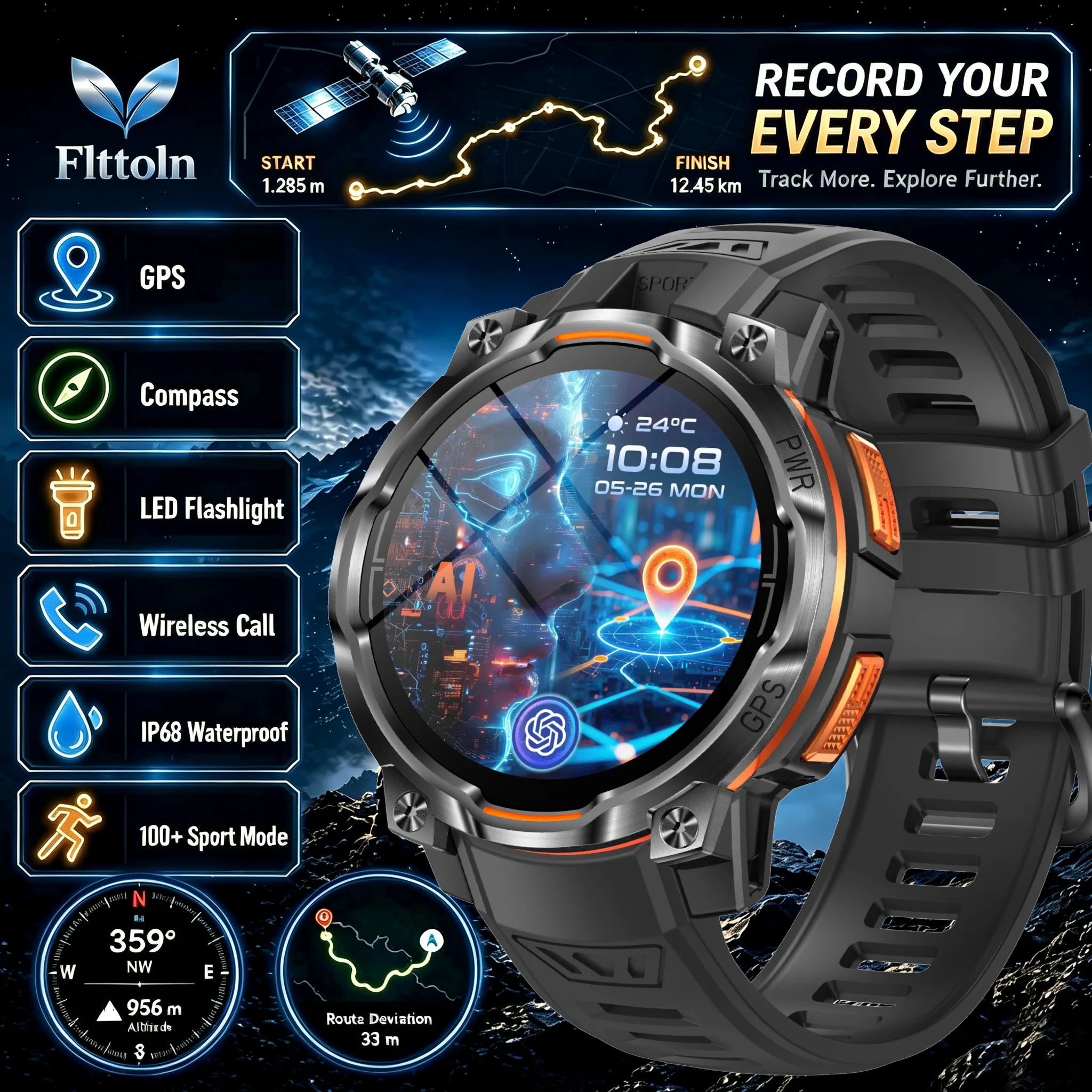 T-Rex 3 Military Grade 1000mAh Battery Smart Watch 10ATM Waterproof GPS Compass Altimeter Call AMOLED Men Swim Sports Smartwatch
