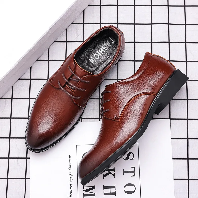 Men Genuine Leather Soft Sole Business Casual Shoes Low Top Non Slip and Shockproof Youth Conference Wedding Shoes