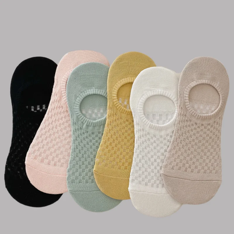 

6/12 Pairs Women Fashion Socks Comfortable Simple Non-slip Invisible Silicone Breathable Cotton Socks Casual Socks