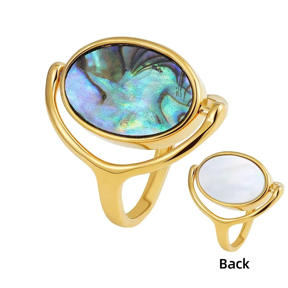 Dubbelzijdige omklapbare ringen roestvrij staal charme geometrische ovale ringen accessoires vinger sieraden draaibare opaal ringen vrouwen