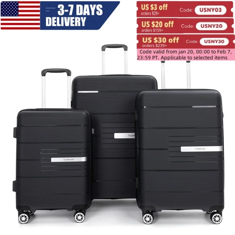 Travelhouse Hardshell Suitcase PP Luggage Sets Lightweight Durable Suitcase with TSA Lock,3-Piece Set (20/24/28)