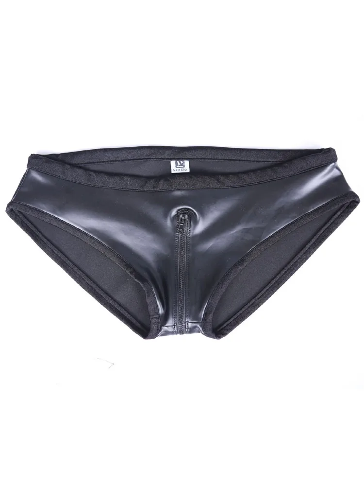 

Faux Latex Zipper Open Crotch Briefs PU Leather Pole Dance Night Clubwear Trunks Short Pantalon Corto Booty Shorts Mini Bermudas