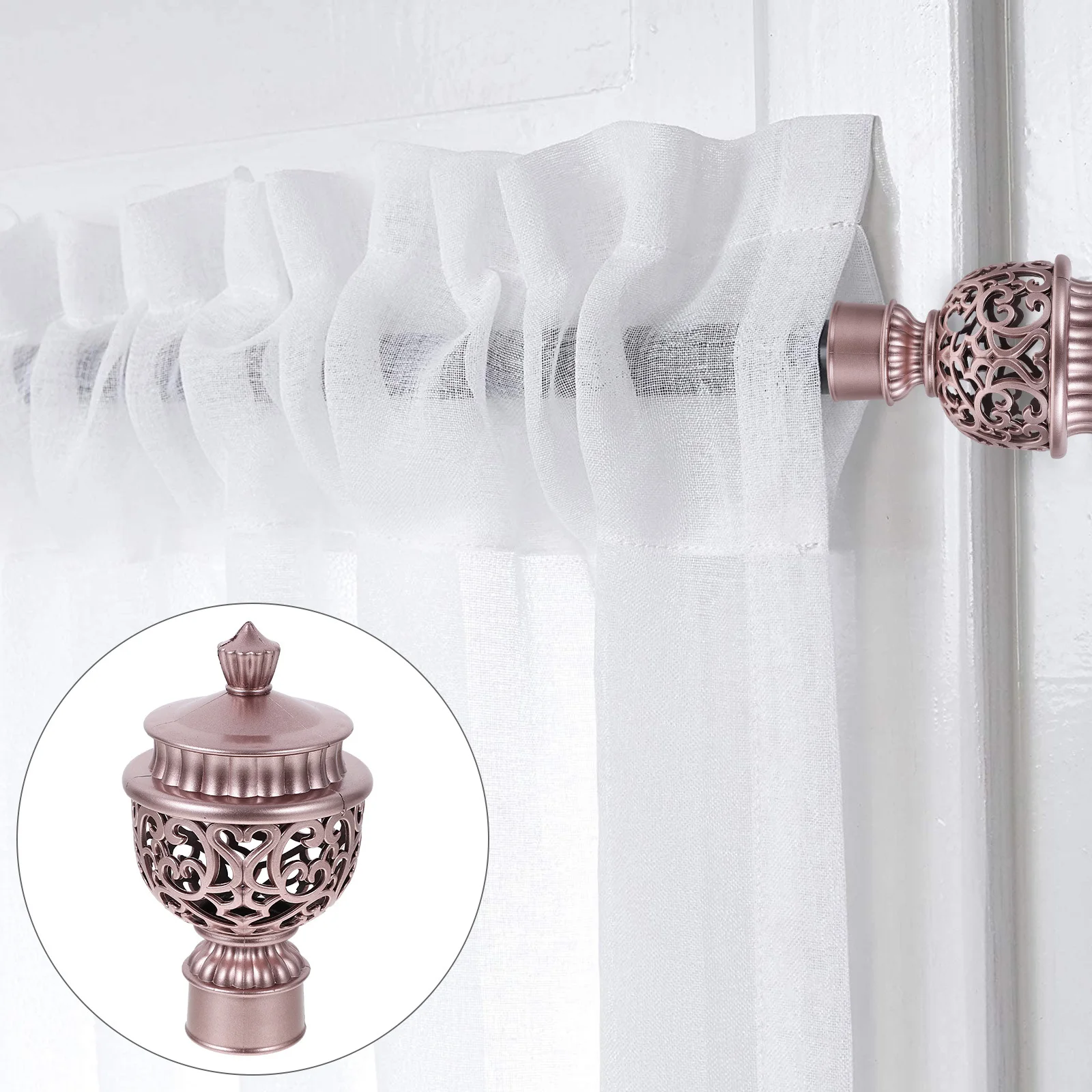 

4pcs Hollow-Out Curtain Rod Head Decorative Ends Rose Gold Wear-Resistant Plastic Modern Home Decoration Accessories