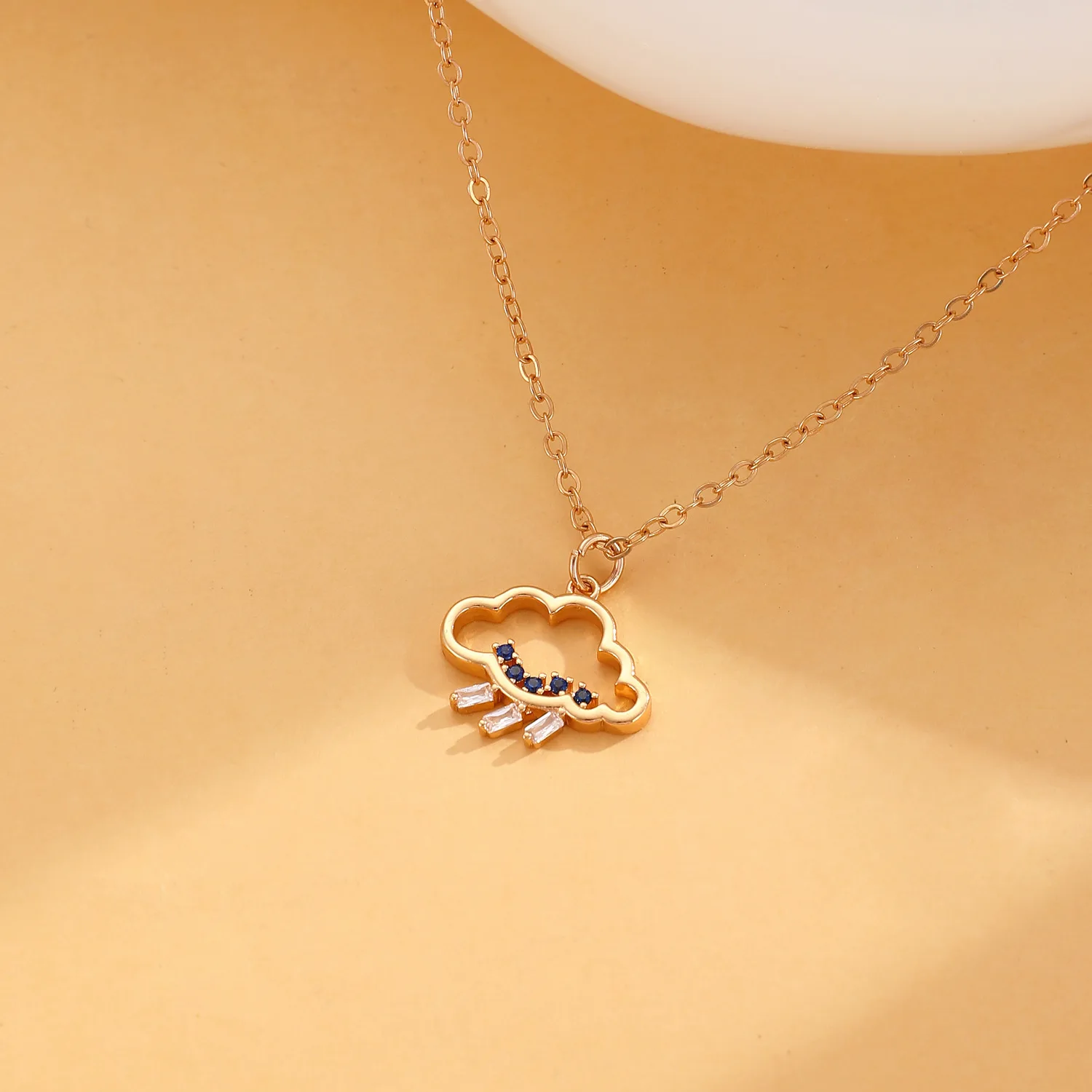 Women Cubic Zircon Raindrop Cloud Pendant Choker Necklace Chain 2025 Trendy Jewelry
