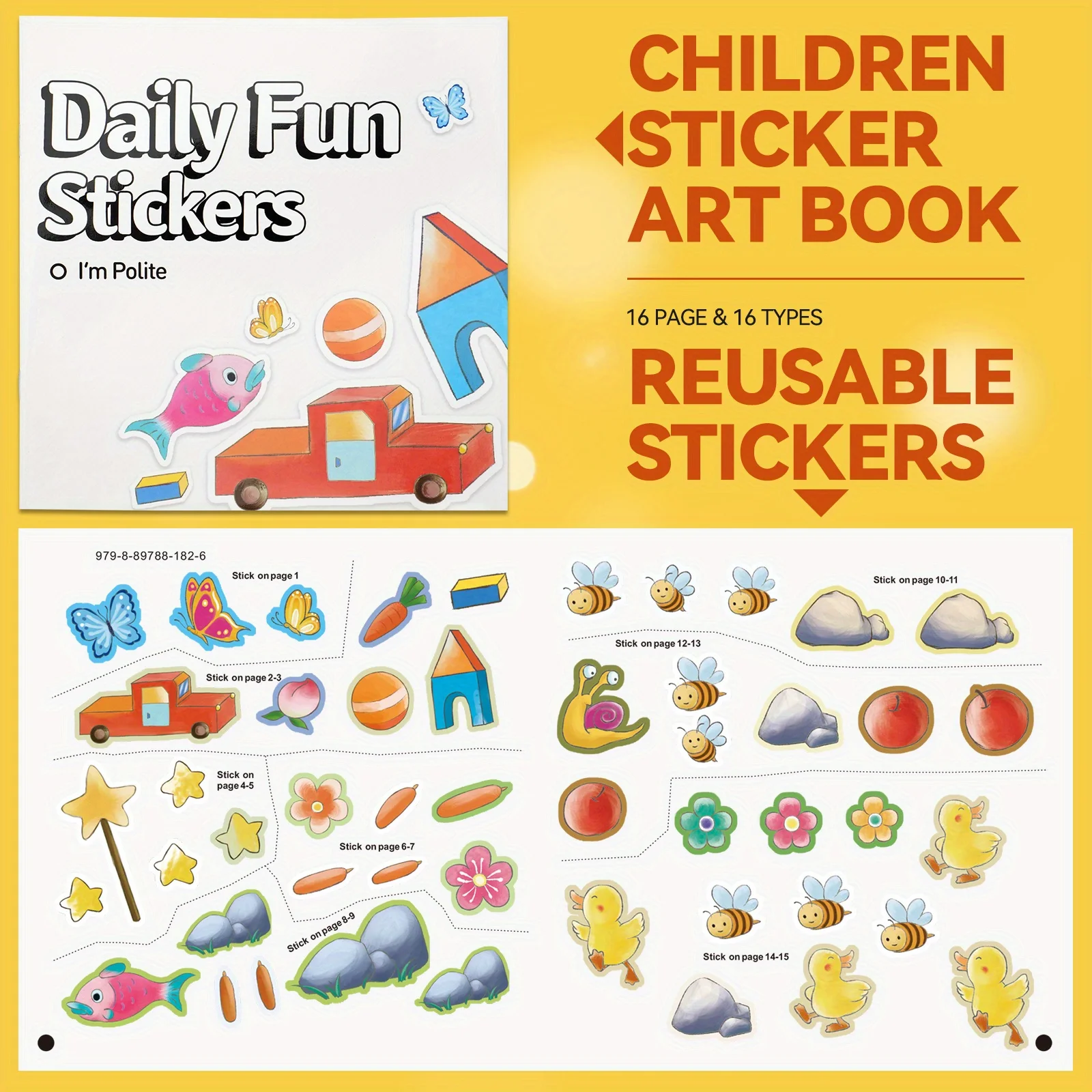 Daily Fun Stickers, I’m Polite Activity Book for Kids with Removable Stickers, Cute Objects, Animals