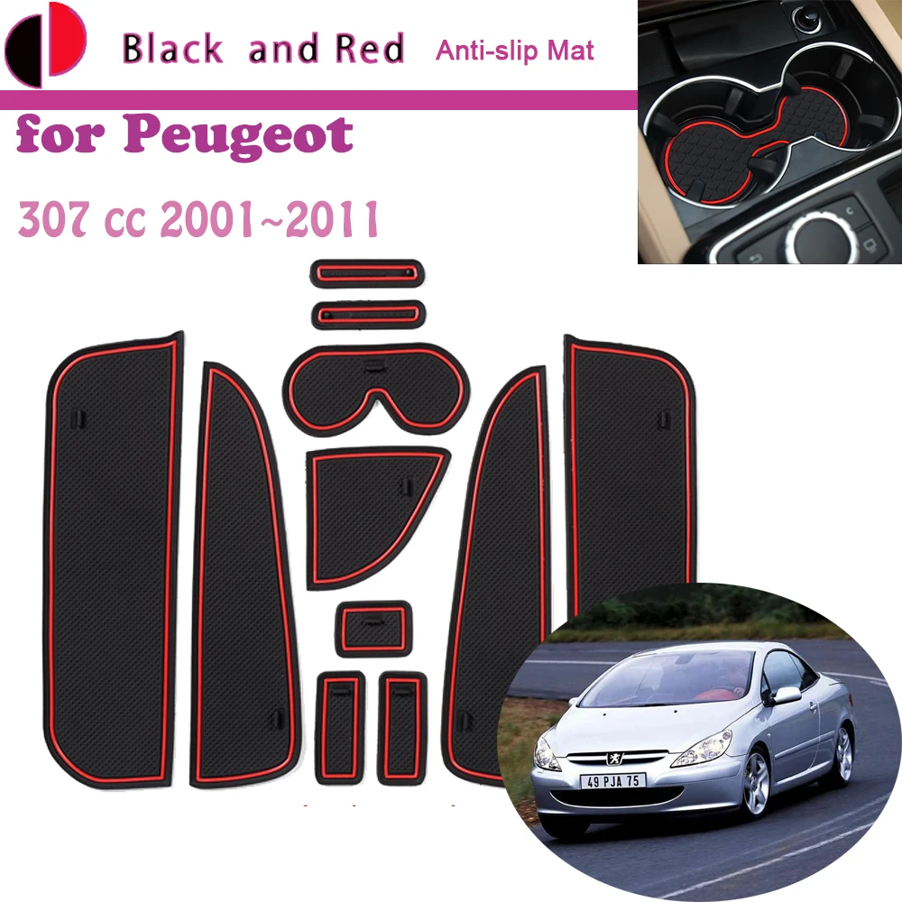 Rubber Mat Door Groove Cup for Peugeot 307 CC SW 2001~2011 2002 Cushion Gate Storage Slot Coaster Dust-proof Sticker Auto Part