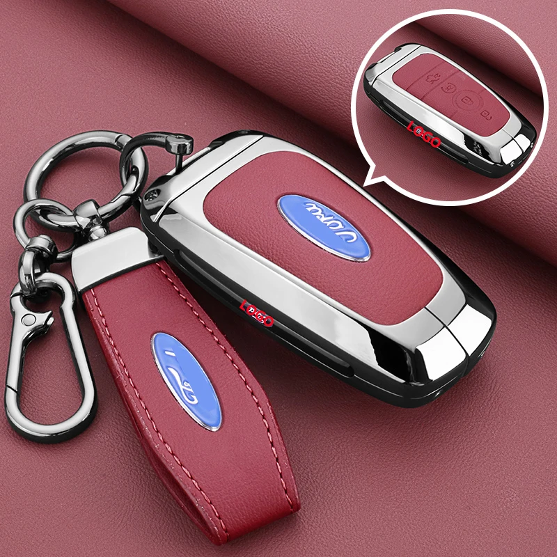 New Style Zinc Alloy+Leather Car Key Case Cover Remote Control Protector For Ford Ranger Wildtrak F150 Keyless Shell Accessories