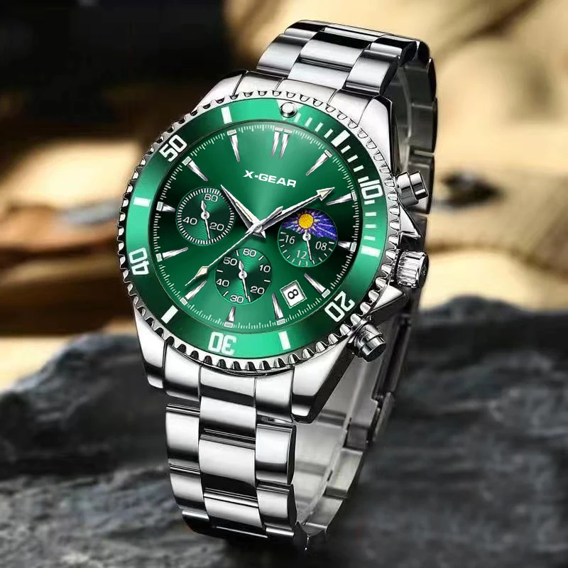 Men's Luminous Stainless Steel Quartz Watch, Chronograph