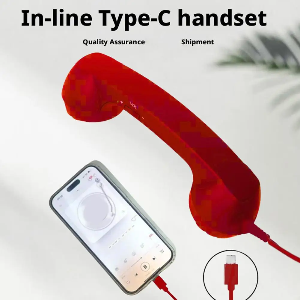 Type C Retro Handset Receiver for iPhone, Mini Microphone Speaker for Mobile Phones & Computers, Vintage Landline Style Headset