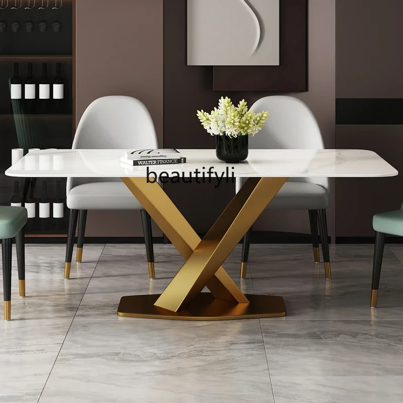 

Light luxury rock slab dining table and chair combination household dining small apartment marble rectangular dining table9344