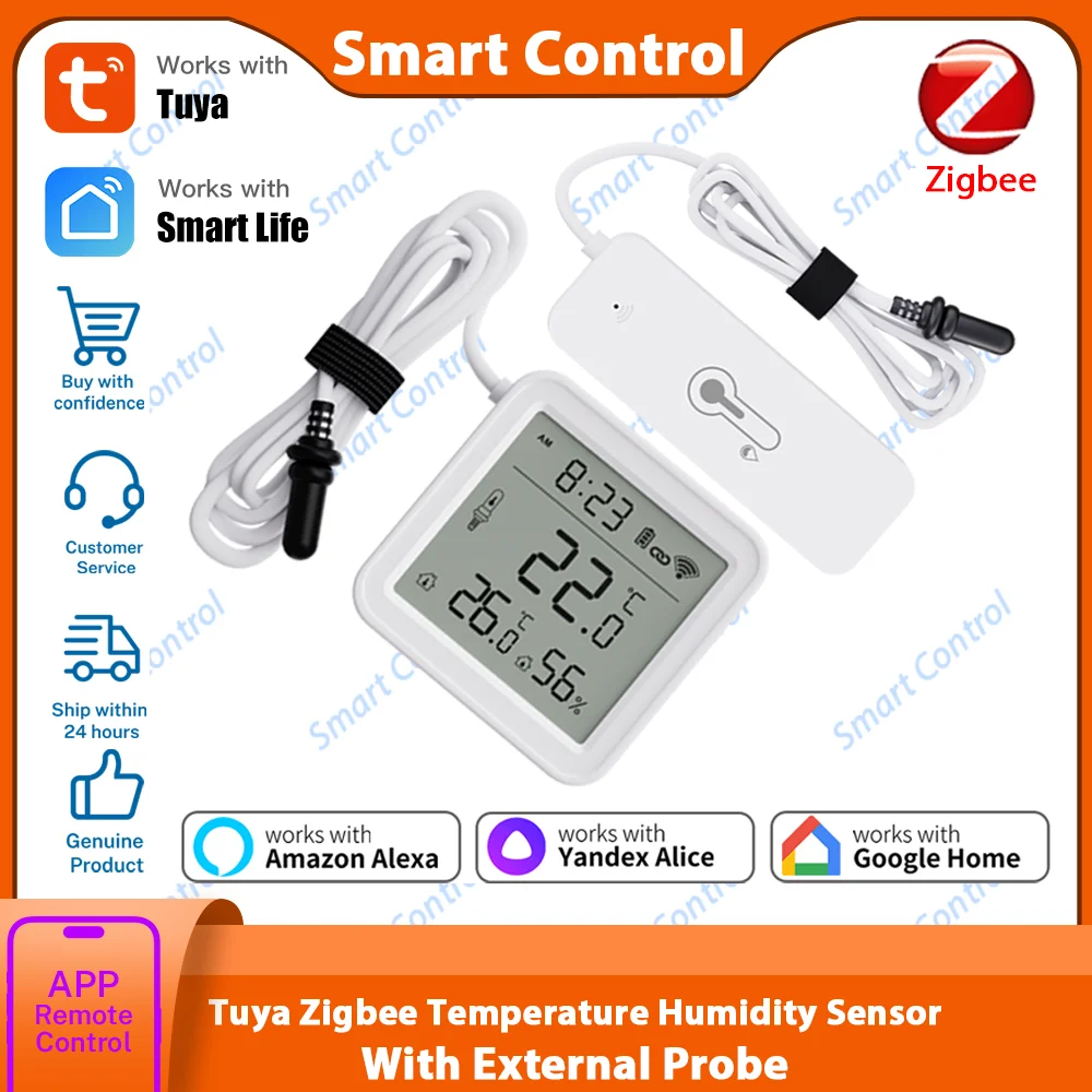 Tuya Zigbee Temp/Humidity Fridge/Freezer/Aquarium Sensor Monitor with Waterproof Probe & Smart Alerts Requires Zigbee Gateway.