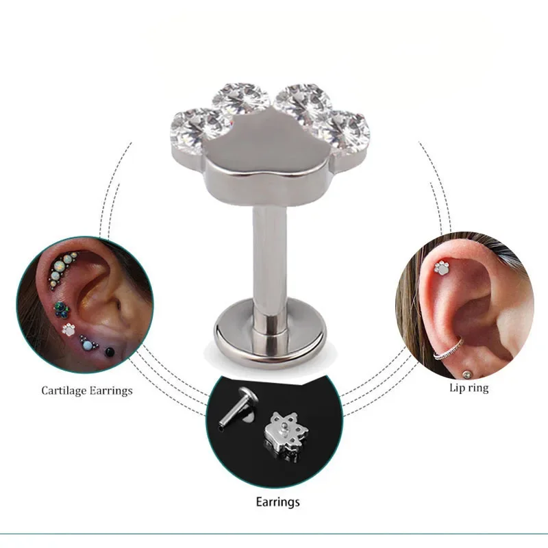 G23 Titanium Blaze Shape Zircon Shape Top Labret Lip Stud PIERC Ear Cartilage Tragus Helix Piercing ear studs Jewelry Wholesale