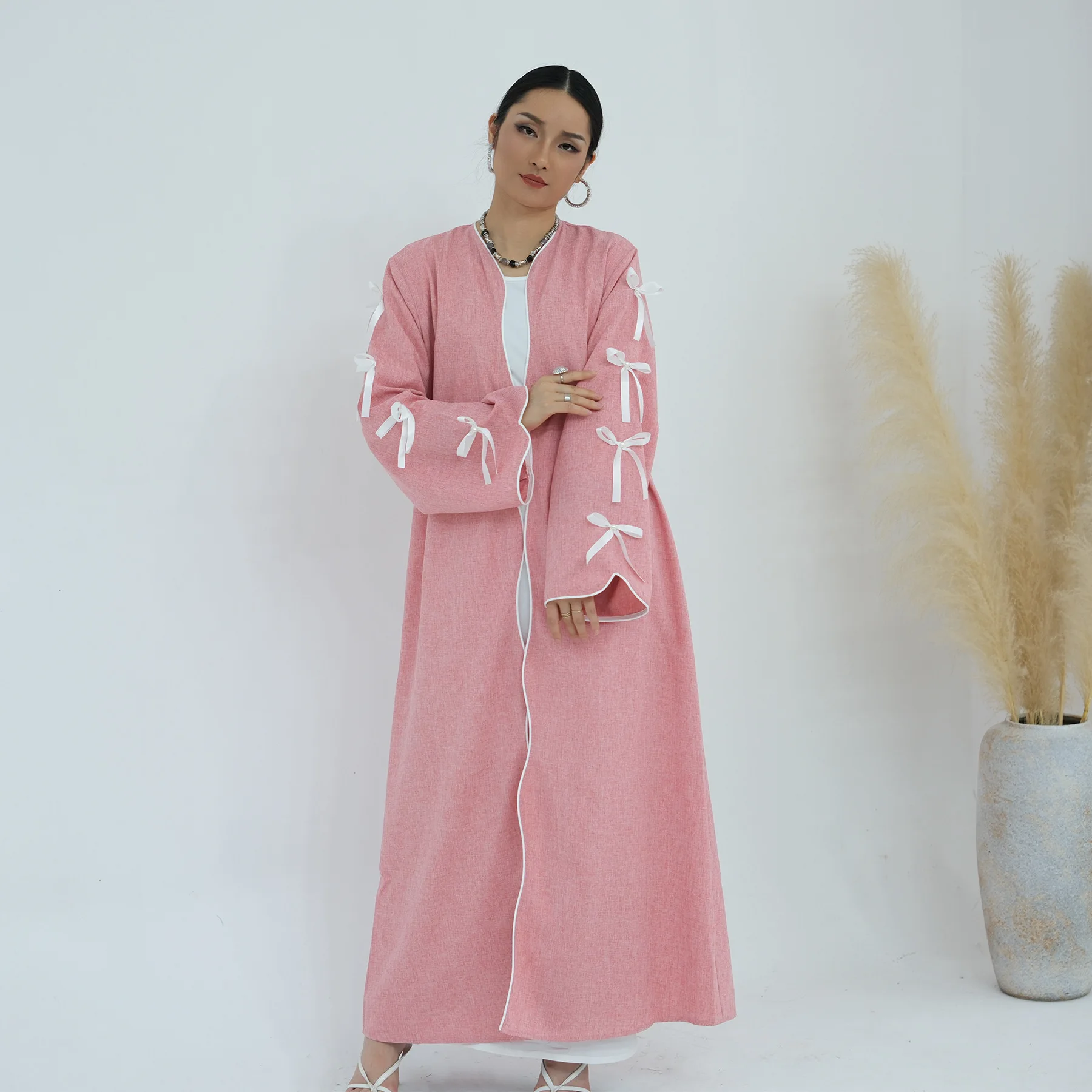 

Ramadan Open Abaya Dubai Kaftan Women Muslim Dress Bow Kimono Cardigan Islam Jalabiya Kebaya Arabic Robe Caftan Marocain Vestido