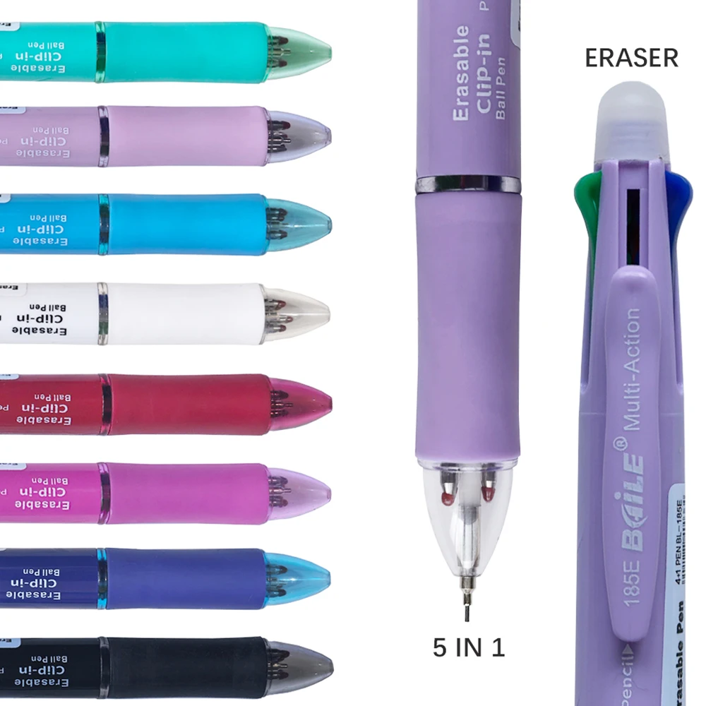 Stylo Gel effaçable multicolore 5 en 1, avec 4 couleurs, recharge de stylo remplaçable, 1 crayon automatique, papeterie scolaire, fourniture d'écriture