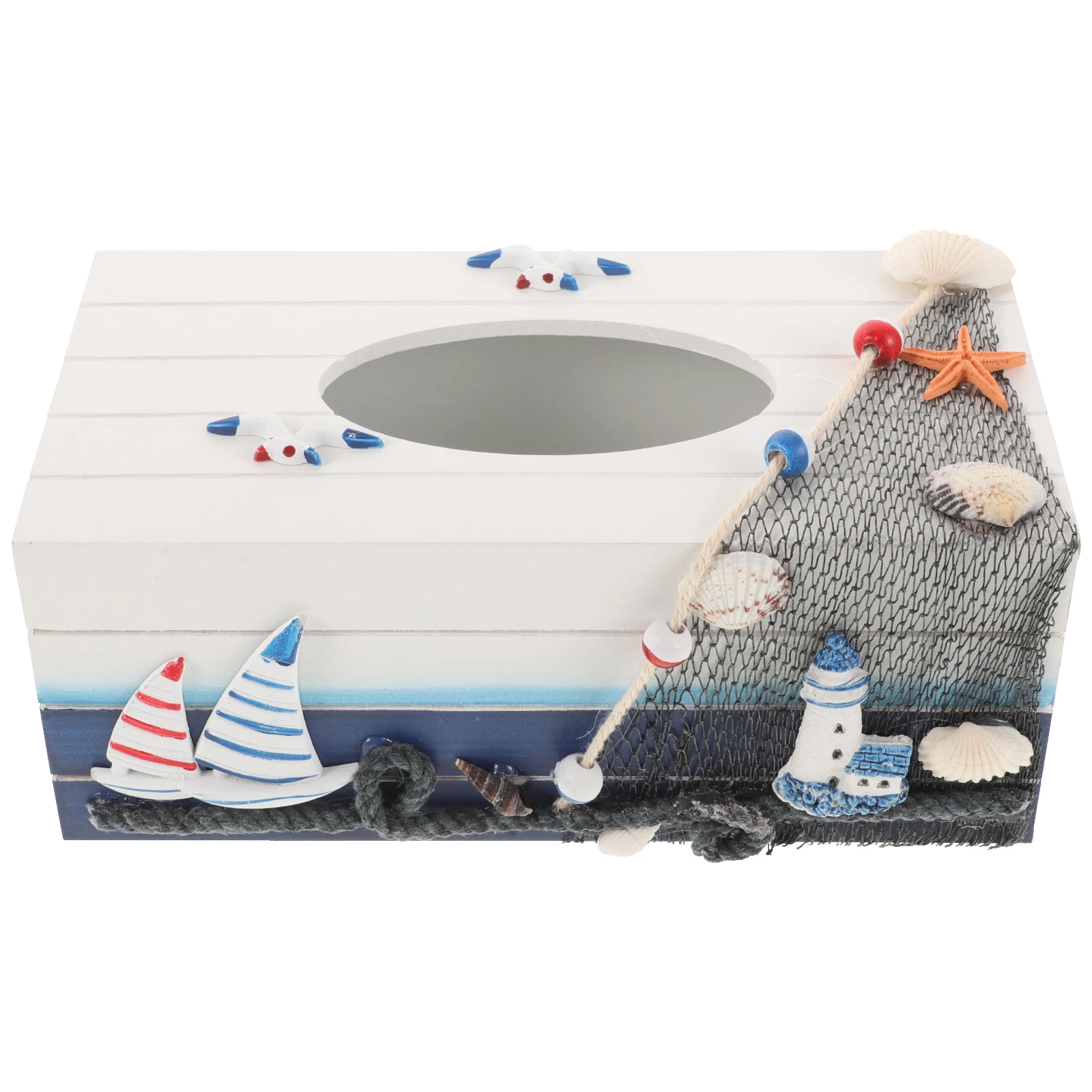 

1pc Decorative Tissue Box Wooden Holder Vintage Office Boxes Patterned Nautical Shell Mediterranean Storage Container Case