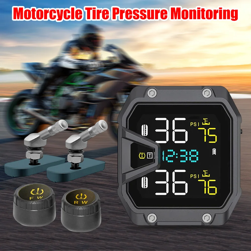 

Motorcycle TPMS Tire Pressure Monitoring System with 2 Sensors Motorbike Tyre Pressure Temperature Alarm Motorcycle Accessories