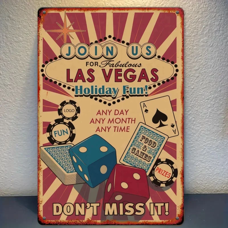 Vintage Las Vegas Theme Metal Tin Sign,  Wall Hanging Decor, Multipurpose Retro Plaque - Suitable for Home, Bar, Garage, Club,