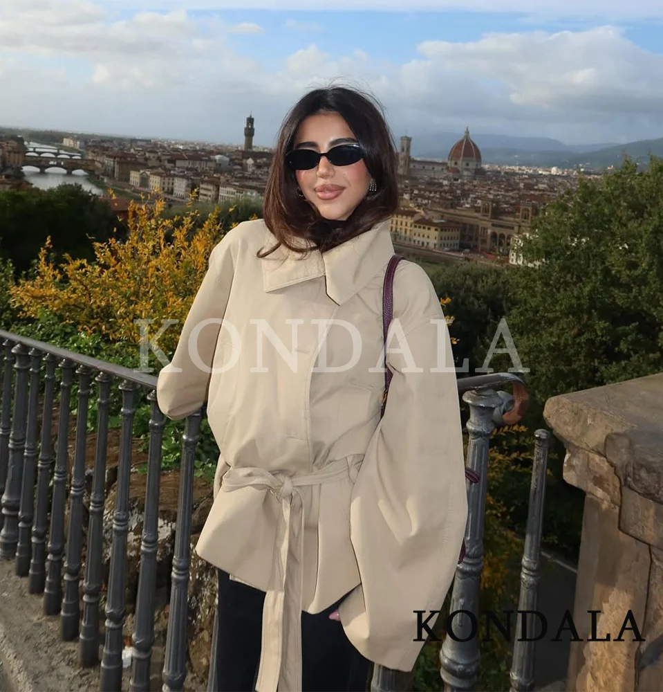 KONDALA Trendy Pendelriem Trenchcoat Jas Dames Casual Chic Button Jacket 2026 Lentemode High Street Minimalistische Jas