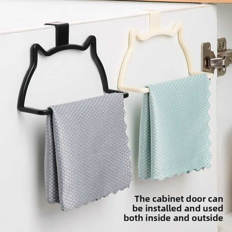 Cute Kitty Towel Rack No-hole Single Rod Door Hook Bathroom Shelf Kitchenware Plastic Towel Racks