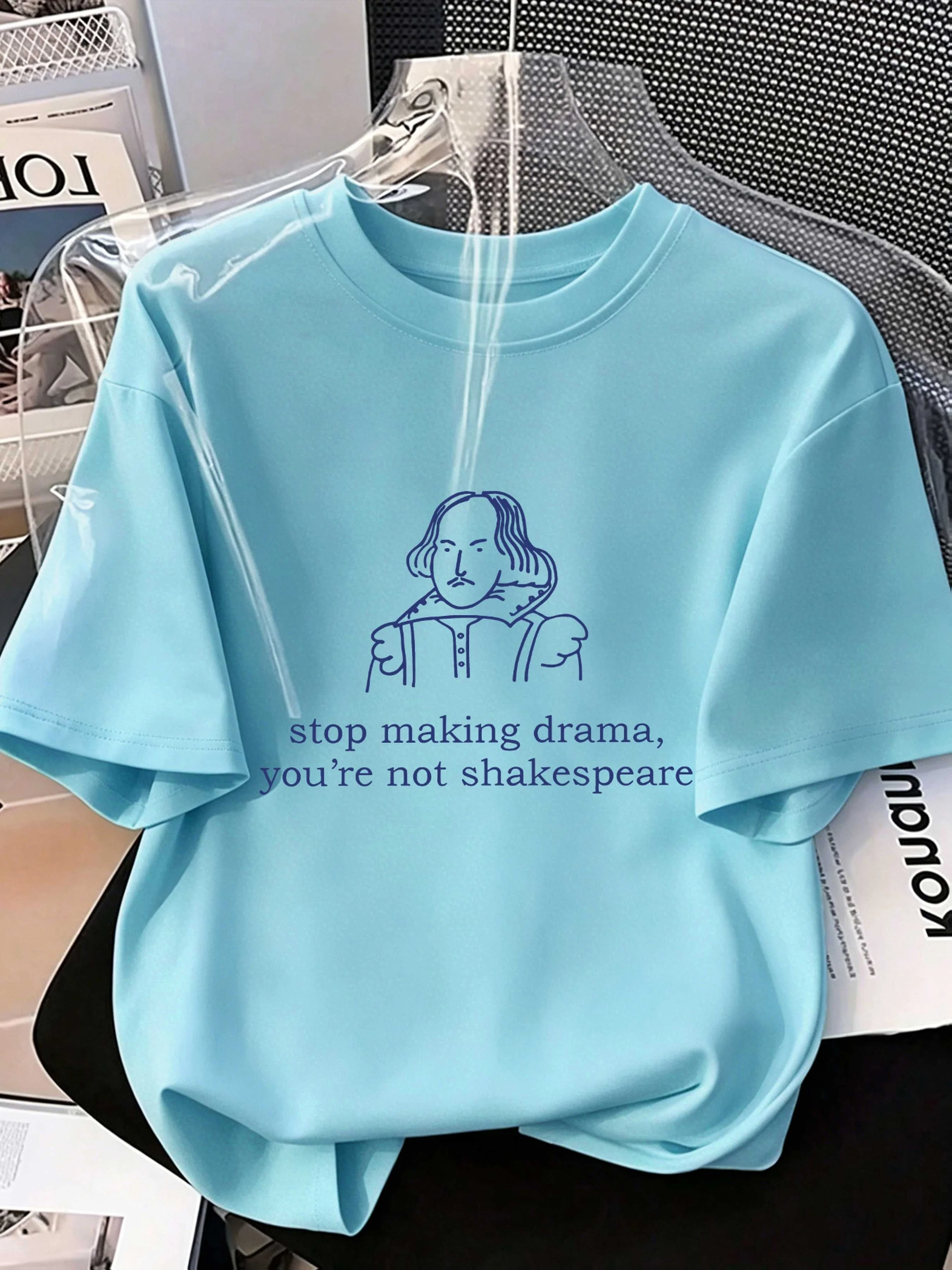 2026 Fashion New Women's Round Neck Blue Line King Letter Printed Fashion Summer Cool Short Sleeve