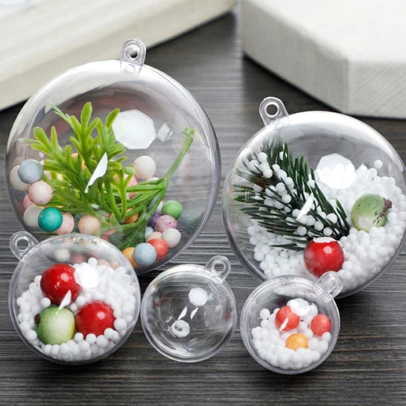 1-24Pcs Plastic Hollow Christmas Ball DIY Transparent Balls Fillable Bauble Xmas Tree Hanging Ornaments Home Party Gifts Decor