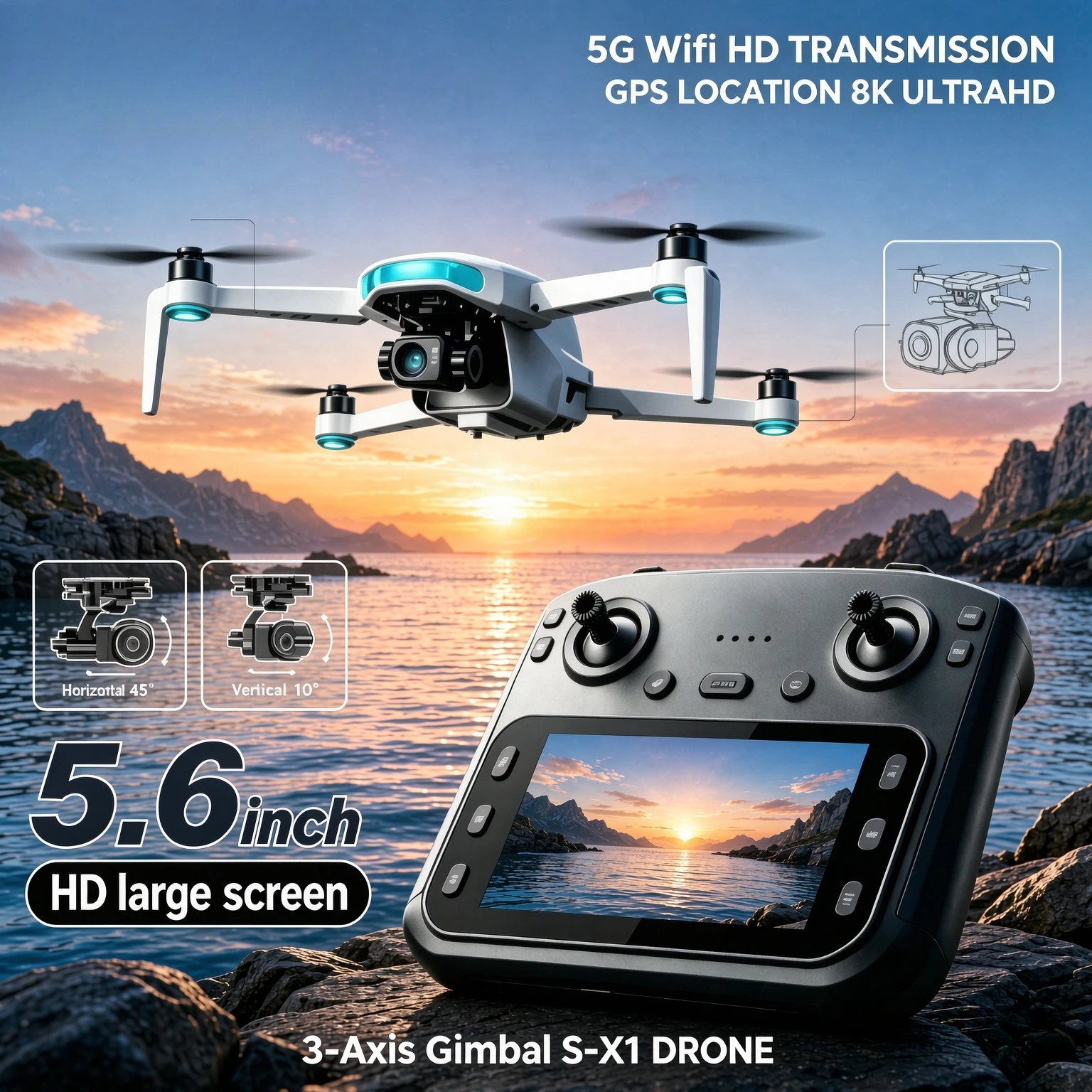 Drone Gimbal 3 Axis - 오리지널 S-X1 GPS 접이식 RC 쿼드콥터