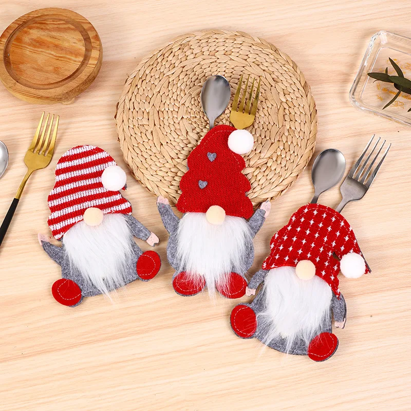 

Christmas knife and fork top hat, wine bottle knife and fork table decoration, suitable for winter Christmas and all seasons, pl
