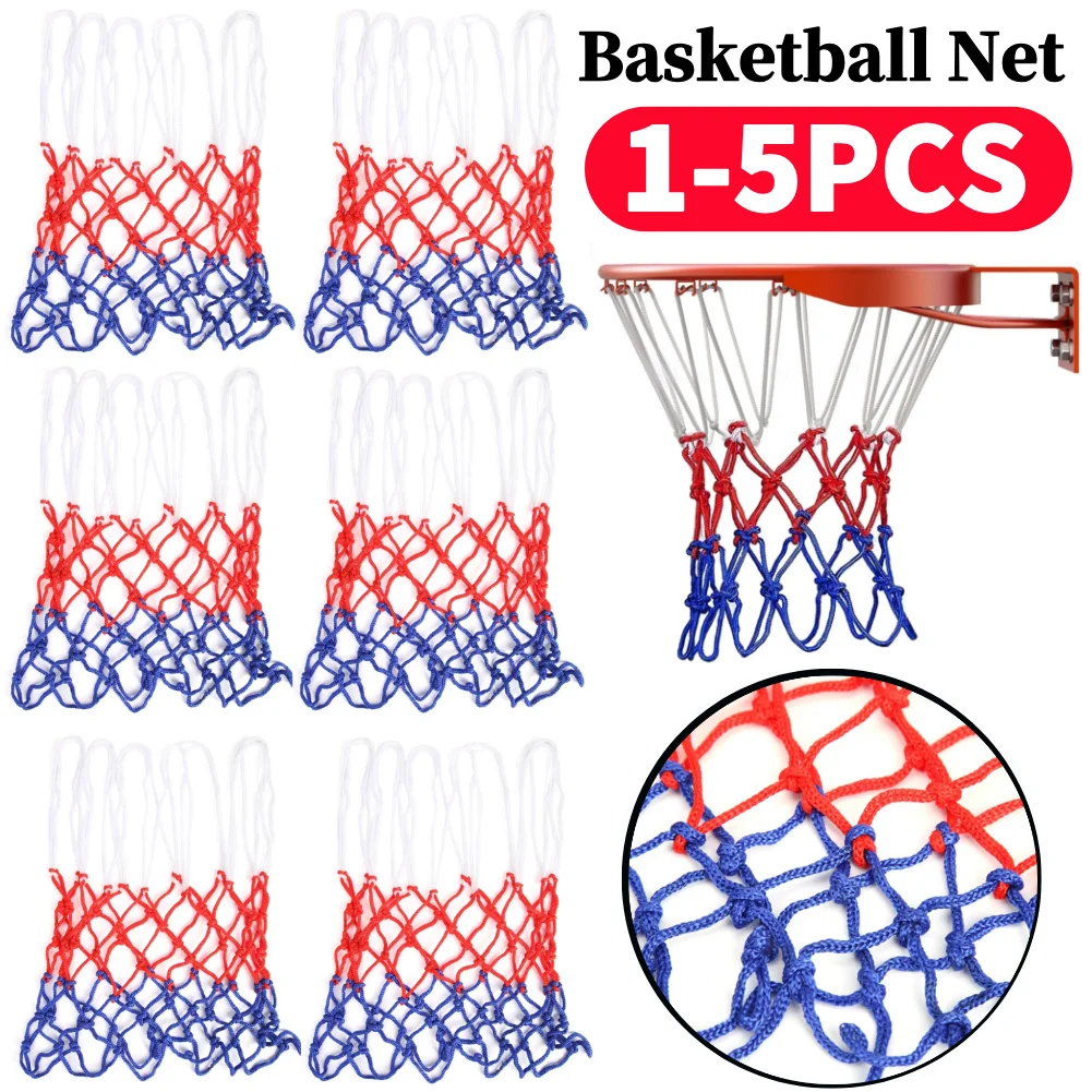1-5 Pcs Standard Basketball Net Durable Nylon Thick Thread Three Color Universal Basketball Net Mesh Replacement Basketball Net