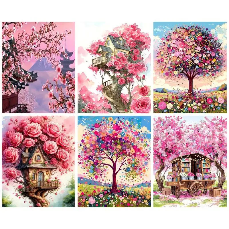 CHENISTORY Painting By Number Kits For Adults Abstract Flower Tree On Canvas Coloring By Number HandPainted Drawing Gift Home De