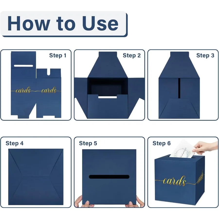 1 Pack Navy Blue and Gold Foil Card Box for Party 8.7" Navy Blue Gift Card Box Money Box for Birthday Wedding Baby Shower Retir