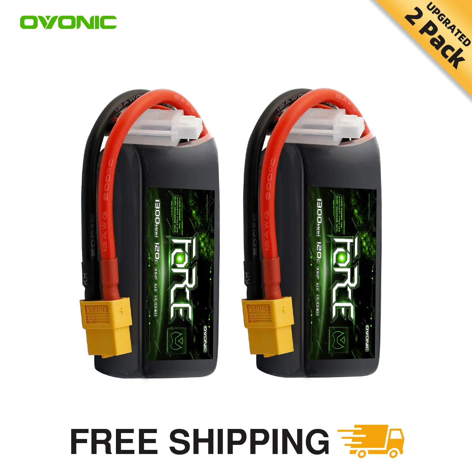 

OVONIC Lipo Battery 11.1V 120C 1300mAh 3S RC Battery with XT60 Plug for FPV Racing Drone Freestyle Quad Long-Range Flight(2packs
