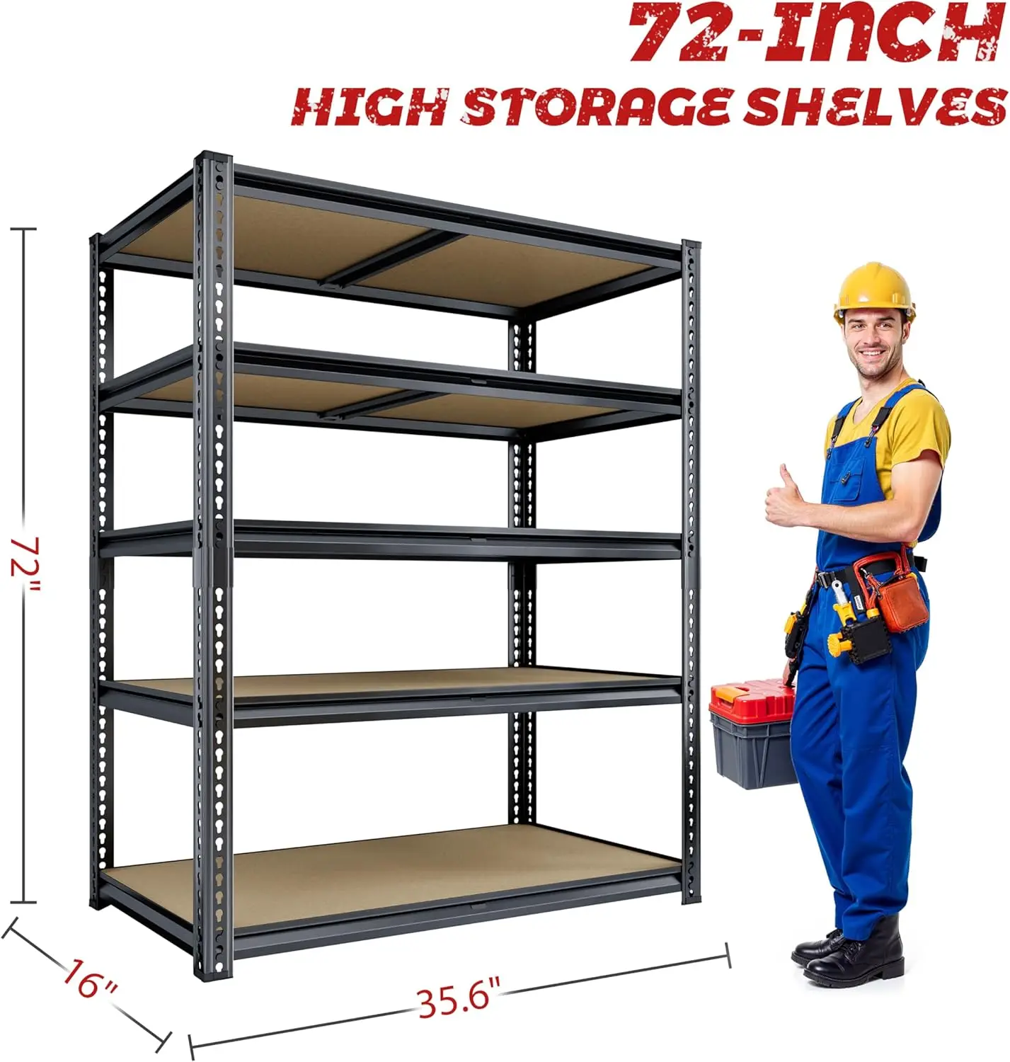 72H Storage Shelves Heavy Duty, 2000LBS Garage Shelving,5 Tier Metal Shelving Unit Adjustable Garage Shelves Utility Rack Shelf