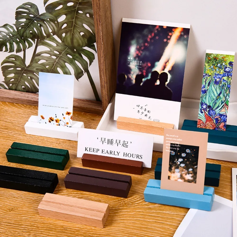 1Pcs Wooden Photo Stand Business Card Holder Rectangle Card Clip Picture Holder Handmade Memo Holder for Home Office
