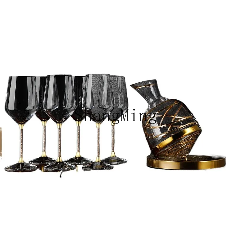 

CL Modern Chinese Luxury Crystal Melody Decanter Red Wine Glass Set Tumbler Decanter Leather Case Set