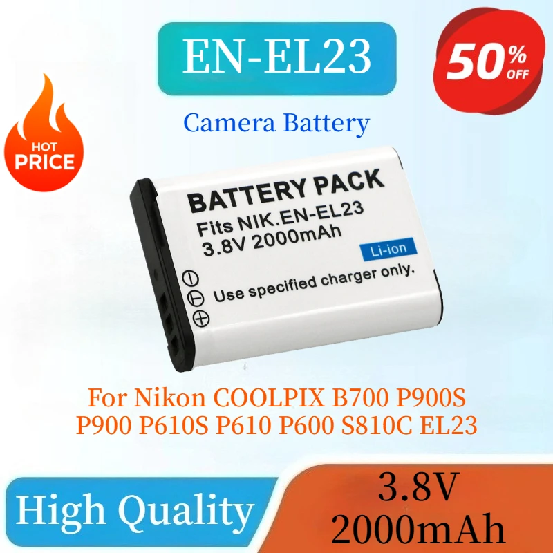 

High Quality 3.8V 2000mAh EN-EL23 Camera Battery For Nikon COOLPIX B700 P900S P900 P610S P610 P600 S810C EL23