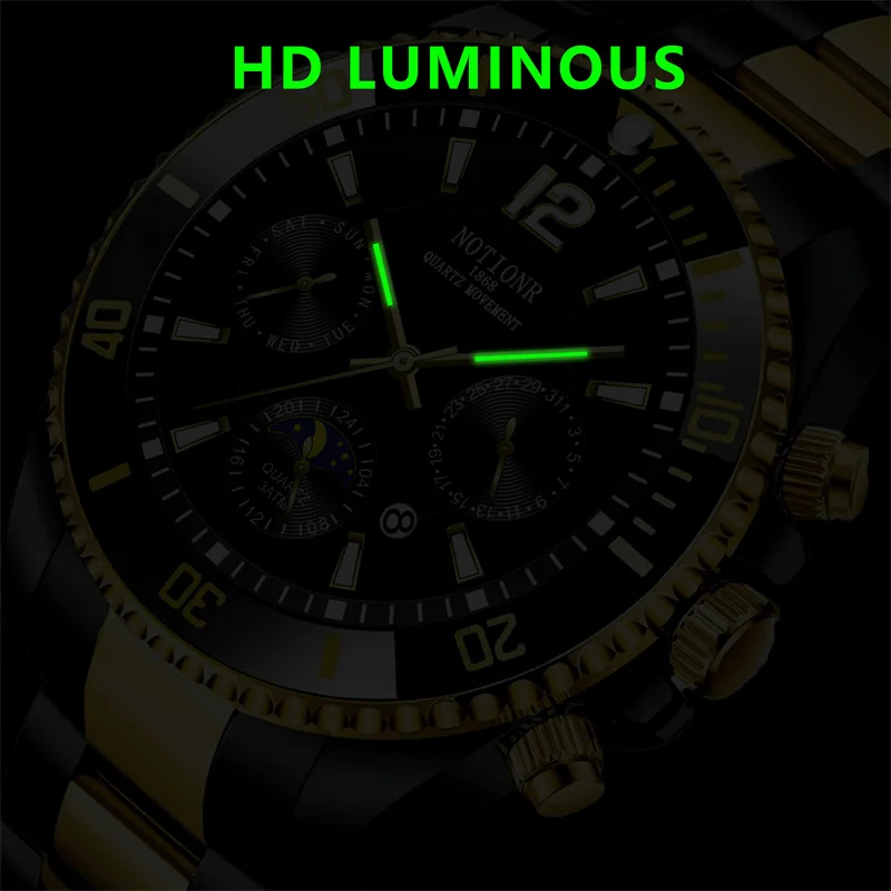 NOTIONR Luxury Men\'s Fashion Watches for Men Blue Stainless Steel Quartz Watch Man Business Luminous Clock